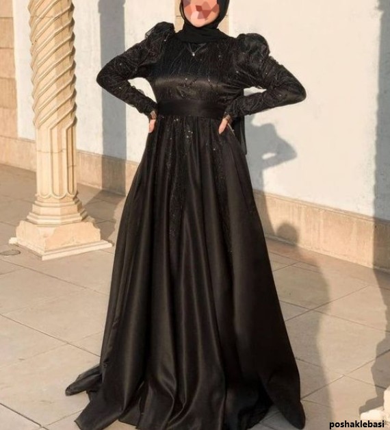 مدل لباس عربی بلند با حجاب مشکی