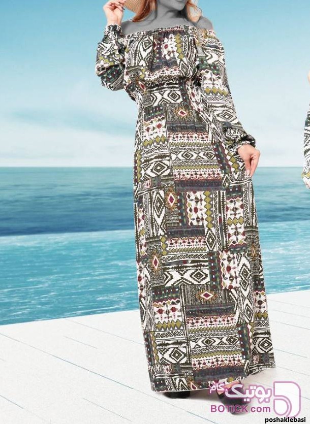 مدل لباس ساحلی بلند با الگو