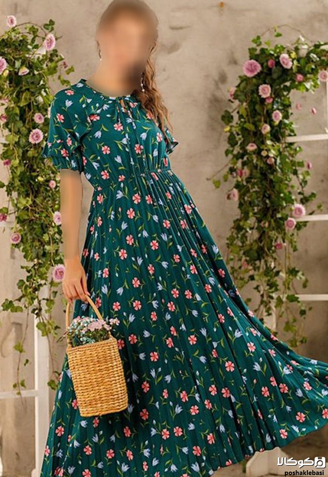 مدل لباس زنانه با پارچه نخی گلدار