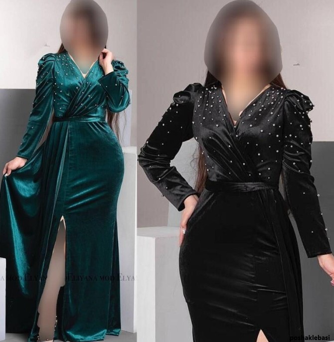مدل لباس مجلسی ساده و شیک زنانه مخمل بلند