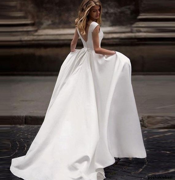 مدل لباس عروس ساتن ساده اروپایی