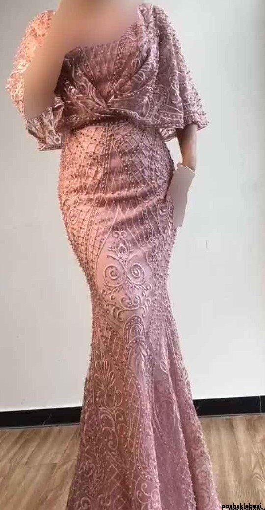 مدل لباس مجلسی بلند با پارچه سنگ دوزی