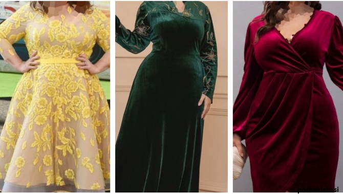 مدل لباس مجلسی بلند با پارچه لمه برای افراد چاق