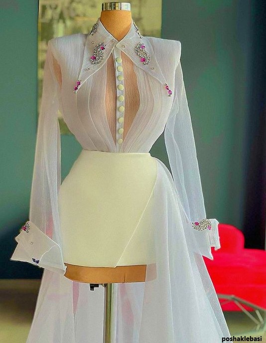 مدل لباس مجلسی بلند با پارچه حریر سفید