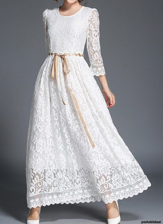 مدل لباس مجلسی با پارچه گیپور سفید