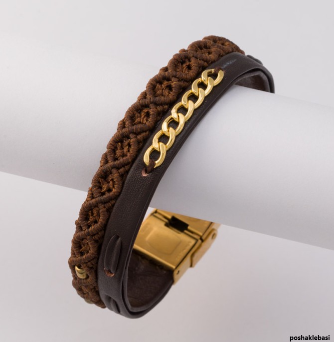 مدل دستبند مردانه چرم و طلا
