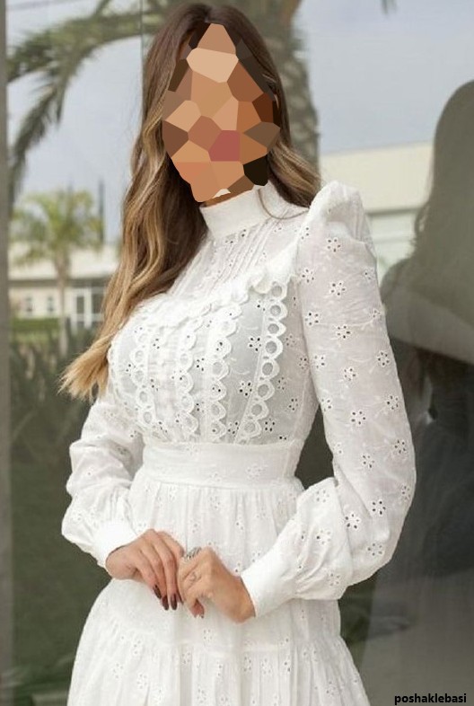 مدل لباس با پارچه خامه دوزی سفید