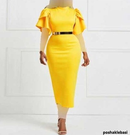 مدل لباس مجلسی کوتاه زرد