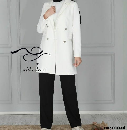مدل کت بلند وشلوار زنانه مجلسی سفید